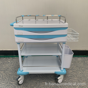 Chariot de traitement de tiroir à 2 couches en acier ABS pour hôpital